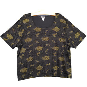Western Connection II Women's Knit Top Black Yellow Plus Size 3X Short Sleeve